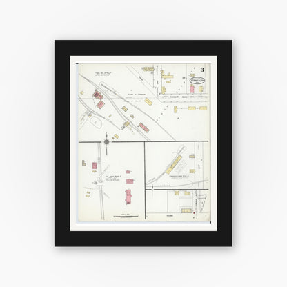 Old map wall art mockup — black gallery frame with white mat — Sanborn Fire Insurance Map from Stambaugh, Iron County, Michigan (1922), Sheet #0003
