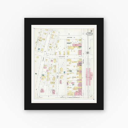 Old map wall art mockup — black gallery frame with white mat — Sanborn Fire Insurance Map from Lake Forest, Lake County, Illinois (1909), Sheet #0002