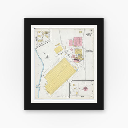 Old map wall art mockup — black gallery frame with white mat — Sanborn Fire Insurance Map from Pekin, Tazewell County, Illinois (1903), Sheet #0017