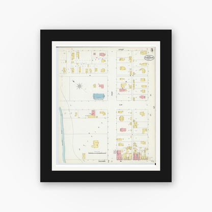 Old map wall art mockup — black gallery frame with white mat — Sanborn Fire Insurance Map from Perrysburg, Wood County, Ohio (1900), Sheet #0003