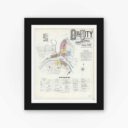 Old map wall art mockup — black gallery frame with white mat — Sanborn Fire Insurance Map from Oil City, Venango County, Pennsylvania (1891), Sheet #0001