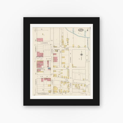 Old map wall art mockup — black gallery frame with white mat — Sanborn Fire Insurance Map from Sanford, Seminole County, Florida (1922), Sheet #0004