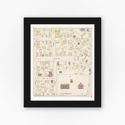 Old map wall art mockup — black gallery frame with white mat — Sanborn Fire Insurance Map from London, Madison County, Ohio (1921), Sheet #0005