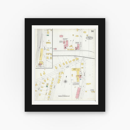 Old map wall art mockup — black gallery frame with white mat — Sanborn Fire Insurance Map from South Farmington, Middlesex County, Massachusetts (1903), Sheet #0014