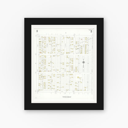 Old map wall art mockup — black gallery frame with white mat — Sanborn Fire Insurance Map from Pasadena, Harris County, Texas (1940), Sheet #0005