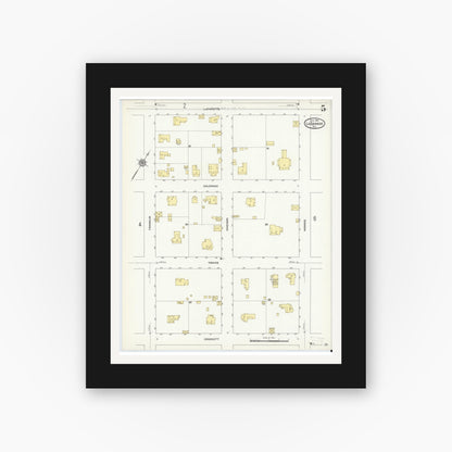 Old map wall art mockup — black gallery frame with white mat — Sanborn Fire Insurance Map from La Grange, Fayette County, Texas (1912), Sheet #0005