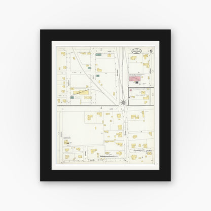 Old map wall art mockup — black gallery frame with white mat — Sanborn Fire Insurance Map from Eagle Lake, Colorado County, Texas (1907), Sheet #0003