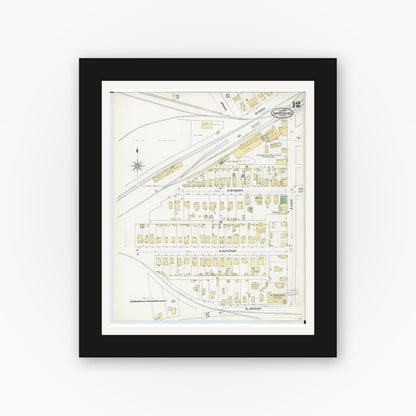 Old map wall art mockup — black gallery frame with white mat — Sanborn Fire Insurance Map from Ishpeming, Marquette County, Michigan (1904), Sheet #0012