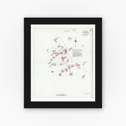 Old map wall art mockup — black gallery frame with white mat — Sanborn Fire Insurance Map from Plainfield, Hendricks County, Indiana (1921), Sheet #0007