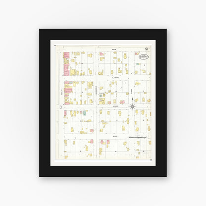 Old map wall art mockup — black gallery frame with white mat — Sanborn Fire Insurance Map from Mount Morris, Ogle County, Illinois (1899), Sheet #0002