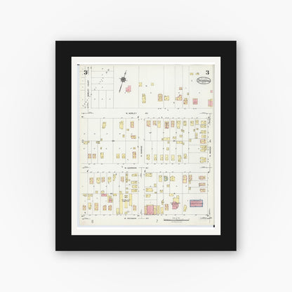 Old map wall art mockup — black gallery frame with white mat — Sanborn Fire Insurance Map from Dearborn, Wayne County, Michigan (1924), Sheet #0003