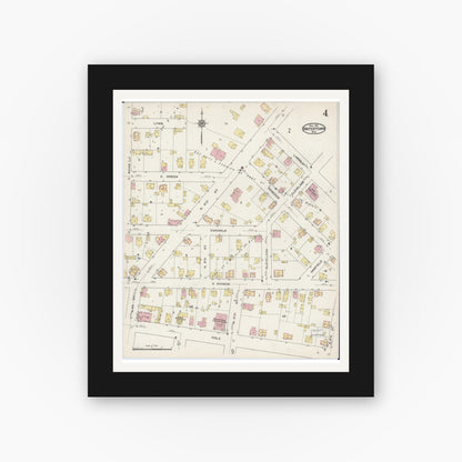 Old map wall art mockup — black gallery frame with white mat — Sanborn Fire Insurance Map from Watertown, Jefferson County, Wisconsin (1915), Sheet #0005