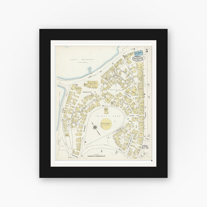 Old map wall art mockup — black gallery frame with white mat — Sanborn Fire Insurance Map from Oak Bluffs, Dukes County, Massachusetts (1914), Sheet #0005