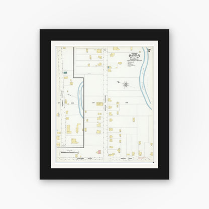 Old map wall art mockup — black gallery frame with white mat — Sanborn Fire Insurance Map from Washington, Warren County, New Jersey (1909), Sheet #0017