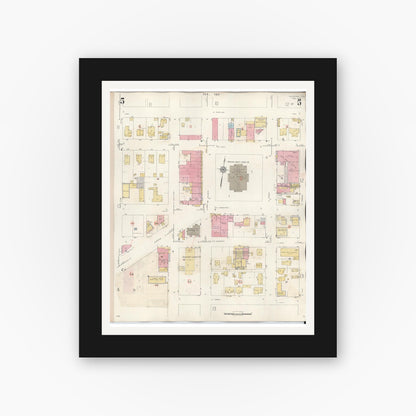 Old map wall art mockup — black gallery frame with white mat — Sanborn Fire Insurance Map from Palestine, Anderson County, Texas (1949), Sheet #0005