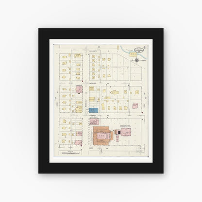 Old map wall art mockup — black gallery frame with white mat — Sanborn Fire Insurance Map from Coleraine, Itasca County, Minnesota (1921), Sheet #0004