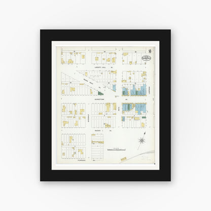 Old map wall art mockup — black gallery frame with white mat — Sanborn Fire Insurance Map from Round Rock, Williamson County, Texas (1902), Sheet #0002