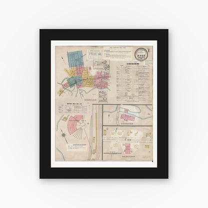 Old map wall art mockup — black gallery frame with white mat — Sanborn Fire Insurance Map from Ayer, Middlesex County, Massachusetts (1949), Sheet #0001