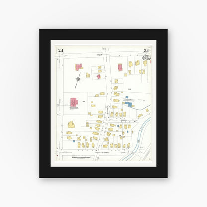 Old map wall art mockup — black gallery frame with white mat — Sanborn Fire Insurance Map from Oneida, Madison County, New York (1923), Sheet #0024