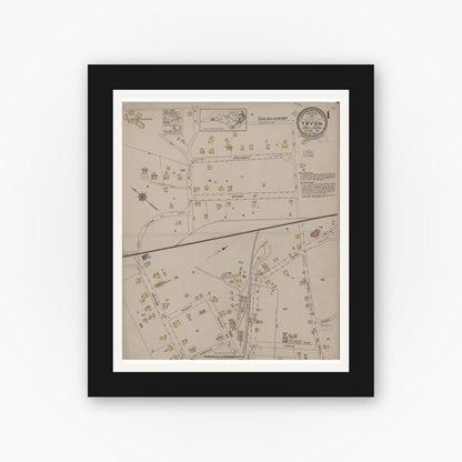 Old map wall art mockup — black gallery frame with white mat — Sanborn Fire Insurance Map from Tryon, Polk County, North Carolina (1922) - Complete Map Set