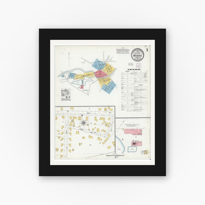 Old map wall art mockup — black gallery frame with white mat — Sanborn Fire Insurance Map from Maynard, Middlesex County, Massachusetts (1904) - Complete Map Set