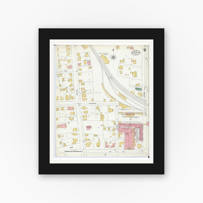 Old map wall art mockup — black gallery frame with white mat — Sanborn Fire Insurance Map from Ashland, Ashland County, Ohio (1904), Sheet #0002