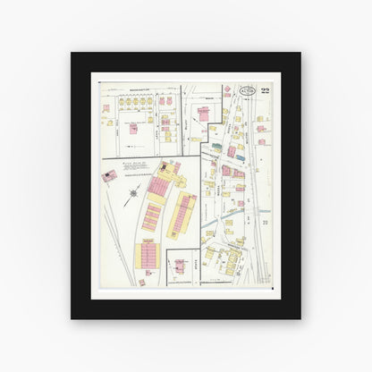 Old map wall art mockup — black gallery frame with white mat — Sanborn Fire Insurance Map from Alton, Madison County, Illinois (1909), Sheet #0022