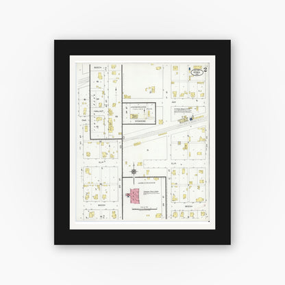 Old map wall art mockup — black gallery frame with white mat — Sanborn Fire Insurance Map from Ambia, Benton County, Indiana (1921), Sheet #0002