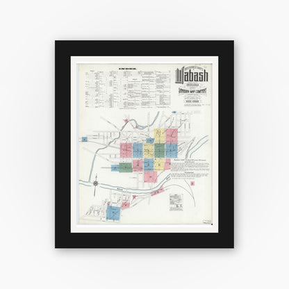 Old map wall art mockup — black gallery frame with white mat — Sanborn Fire Insurance Map from Wabash, Wabash County, Indiana (1910), Sheet #0001