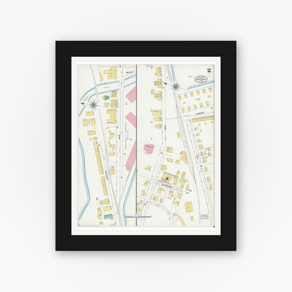 Old map wall art mockup — black gallery frame with white mat — Sanborn Fire Insurance Map from Maynard, Middlesex County, Massachusetts (1904), Sheet #0002