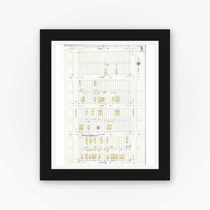 Old map wall art mockup — black gallery frame with white mat — Sanborn Fire Insurance Map from Chicago, Cook County, Illinois (1920), Sheet #0006