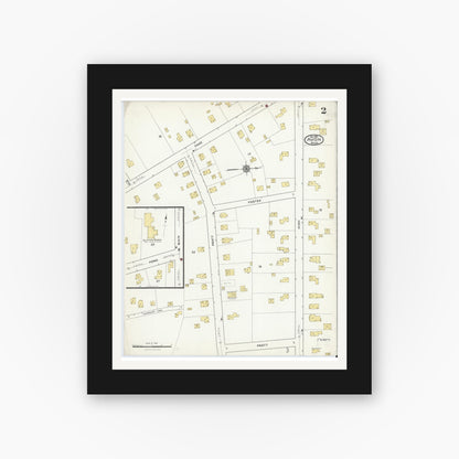 Old map wall art mockup — black gallery frame with white mat — Sanborn Fire Insurance Map from Avon, Norfolk County, Massachusetts (1916), Sheet #0002