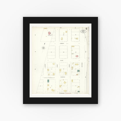 Old map wall art mockup — black gallery frame with white mat — Sanborn Fire Insurance Map from Biggs, Butte County, California (1902), Sheet #0002