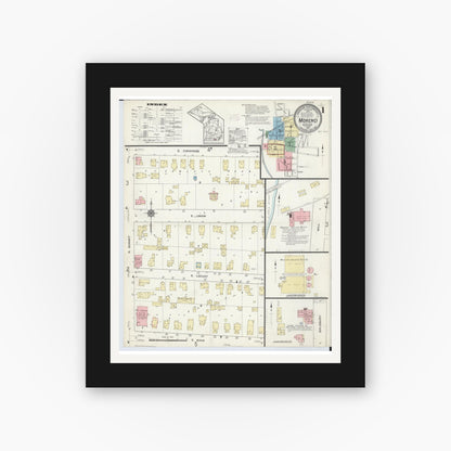Old map wall art mockup — black gallery frame with white mat — Sanborn Fire Insurance Map from Morenci, Lenawee County, Michigan (1914), Sheet #0001