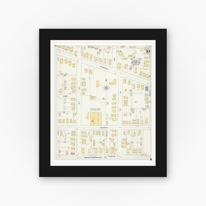 Old map wall art mockup — black gallery frame with white mat — Sanborn Fire Insurance Map from Newark, Licking County, Ohio (1905), Sheet #0010