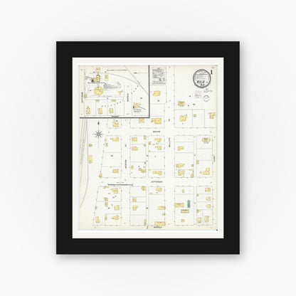 Old map wall art mockup — black gallery frame with white mat — Sanborn Fire Insurance Map from Wolfe City, Hunt County, Texas (1901) - Complete Map Set