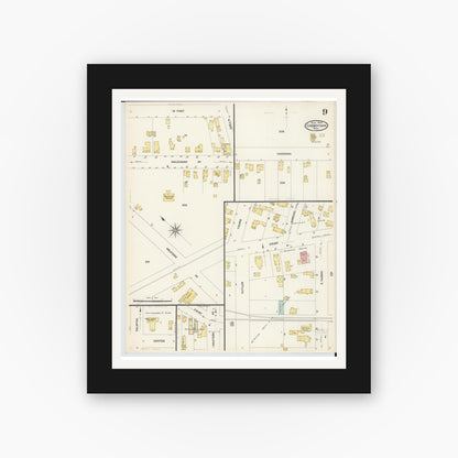 Old map wall art mockup — black gallery frame with white mat — Sanborn Fire Insurance Map from Cheboygan, Cheboygan County, Michigan (1907), Sheet #0009