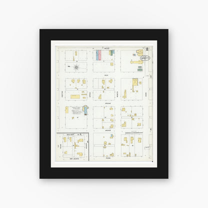 Old map wall art mockup — black gallery frame with white mat — Sanborn Fire Insurance Map from Henrietta, Clay County, Texas (1902), Sheet #0002