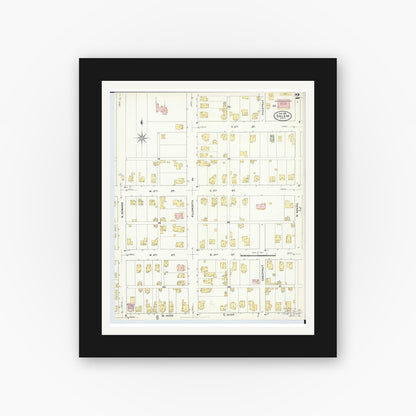 Old map wall art mockup — black gallery frame with white mat — Sanborn Fire Insurance Map from Salem, Columbiana County, Ohio (1909), Sheet #0002