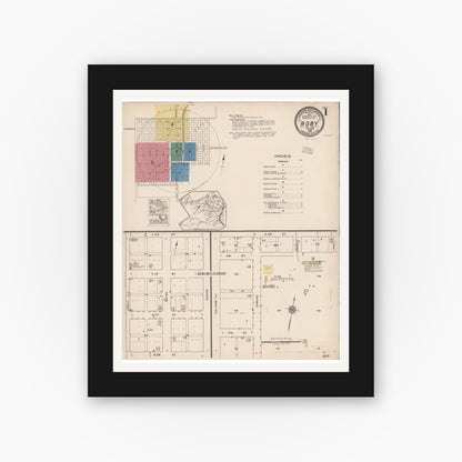 Old map wall art mockup — black gallery frame with white mat — Sanborn Fire Insurance Map from Roby, Fisher County, Texas (1922), Sheet #0001