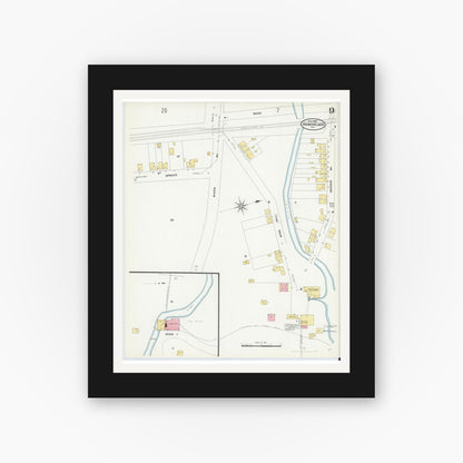 Old map wall art mockup — black gallery frame with white mat — Sanborn Fire Insurance Map from Rensselaer, Rensselaer County, New York (1909), Sheet #0009