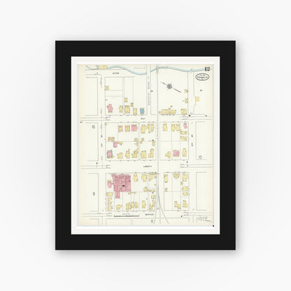 Old map wall art mockup — black gallery frame with white mat — Sanborn Fire Insurance Map from Franklin, Venango County, Pennsylvania (1912), Sheet #0012