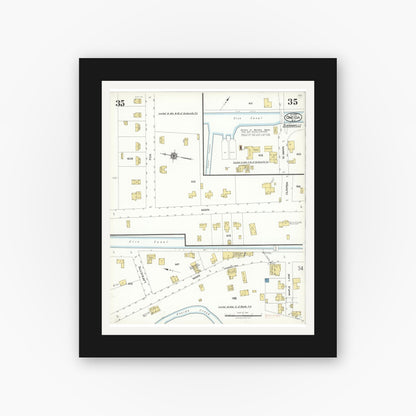 Old map wall art mockup — black gallery frame with white mat — Sanborn Fire Insurance Map from Oneida, Madison County, New York (1923), Sheet #0035