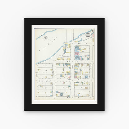 Old map wall art mockup — black gallery frame with white mat — Sanborn Fire Insurance Map from Saint Charles, Kane County, Illinois (1893), Sheet #0003