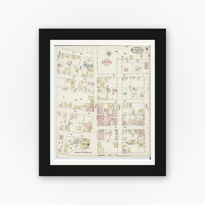 Old map wall art mockup — black gallery frame with white mat — Sanborn Fire Insurance Map from Middleport, Meigs County, Ohio (1888), Sheet #0002