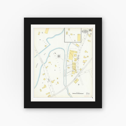 Old map wall art mockup — black gallery frame with white mat — Sanborn Fire Insurance Map from Weymouth, Norfolk County, Massachusetts (1904), Sheet #0015