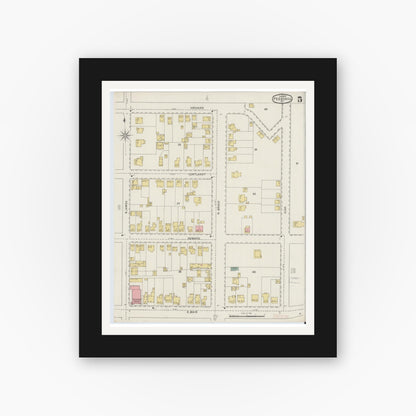 Old map wall art mockup — black gallery frame with white mat — Sanborn Fire Insurance Map from Peekskill, Westchester County, New York (1895), Sheet #0005