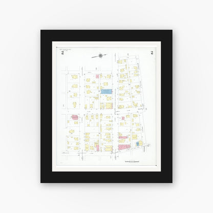 Old map wall art mockup — black gallery frame with white mat — Sanborn Fire Insurance Map from West Lafayette, Coshocton County, Ohio (1946), Sheet #0002