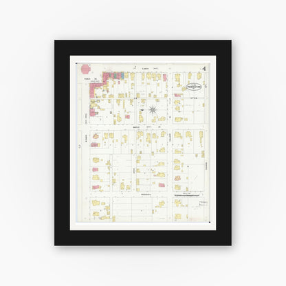 Old map wall art mockup — black gallery frame with white mat — Sanborn Fire Insurance Map from Fredericktown, Madison County, Missouri (1908), Sheet #0004