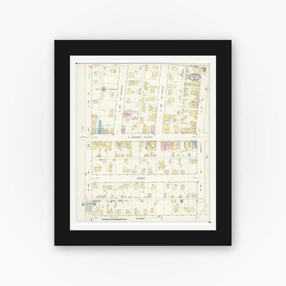 Old map wall art mockup — black gallery frame with white mat — Sanborn Fire Insurance Map from Stanley, Chippewa County, Wisconsin (1912), Sheet #0003